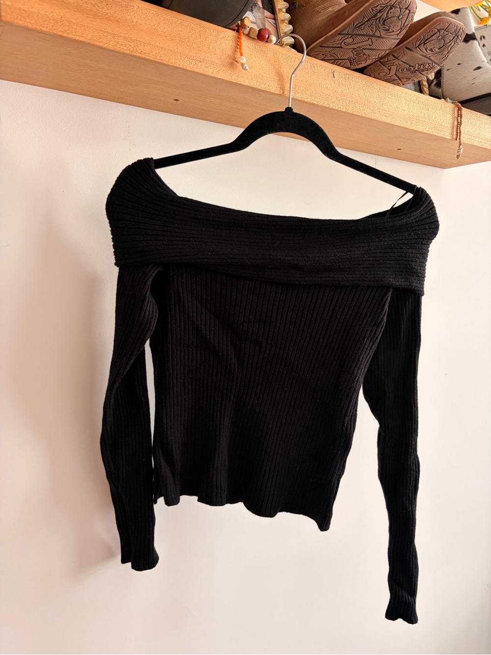 Abound Black Off-the-Shoulder Ribbed Knit Sweater